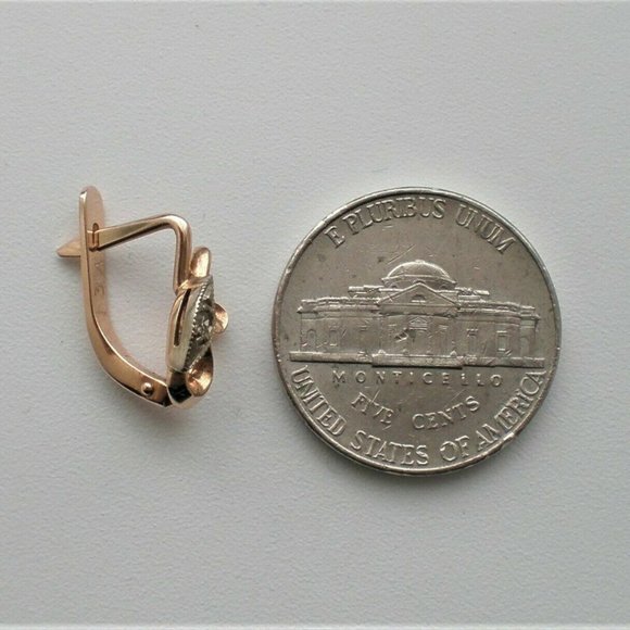 Vintage Soviet USSR Solid 14K 583 Rose Pink White Gold Diamond Pierced Earrings - Picture 5 of 6